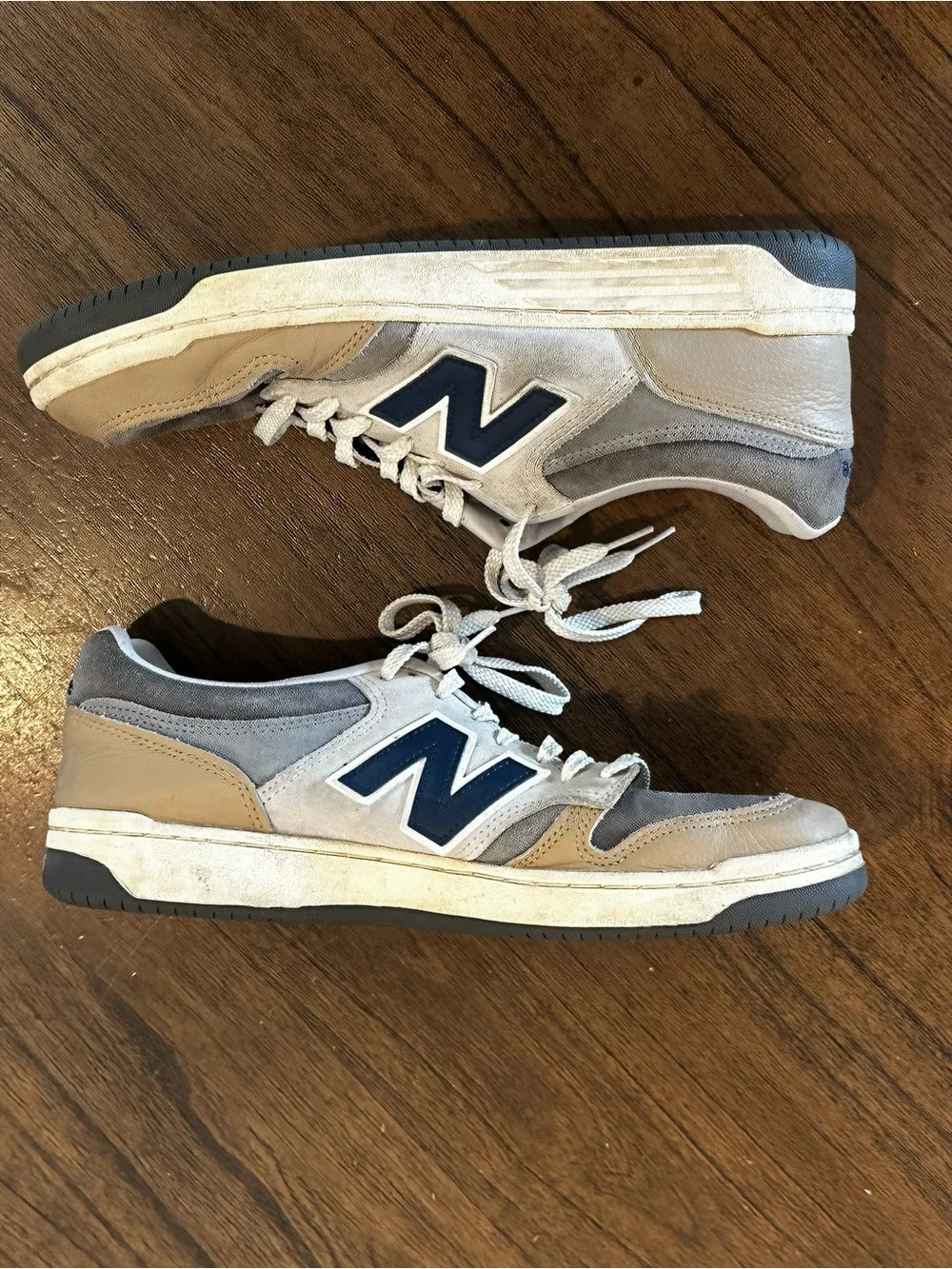 New Balance 480 Sneakers Gray Navy Cream Leather Suede Men’s Size 10
